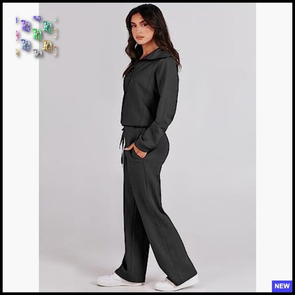 Oversized Sweatsuit Set Wide Leg Pants Lounge Travel Leisure Active Wear - Picture 3 of 7